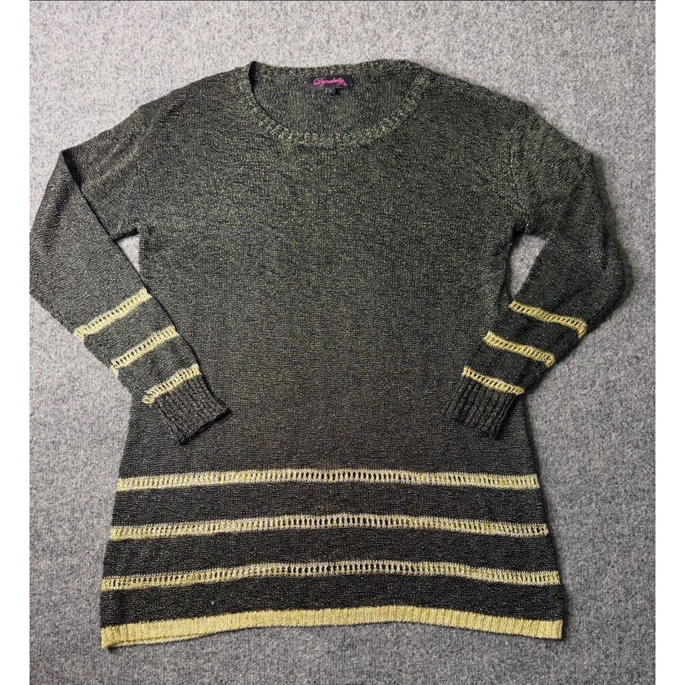 Dynabelly Maternity Black & Gold Metallic Striped Knit Sweater Size Large